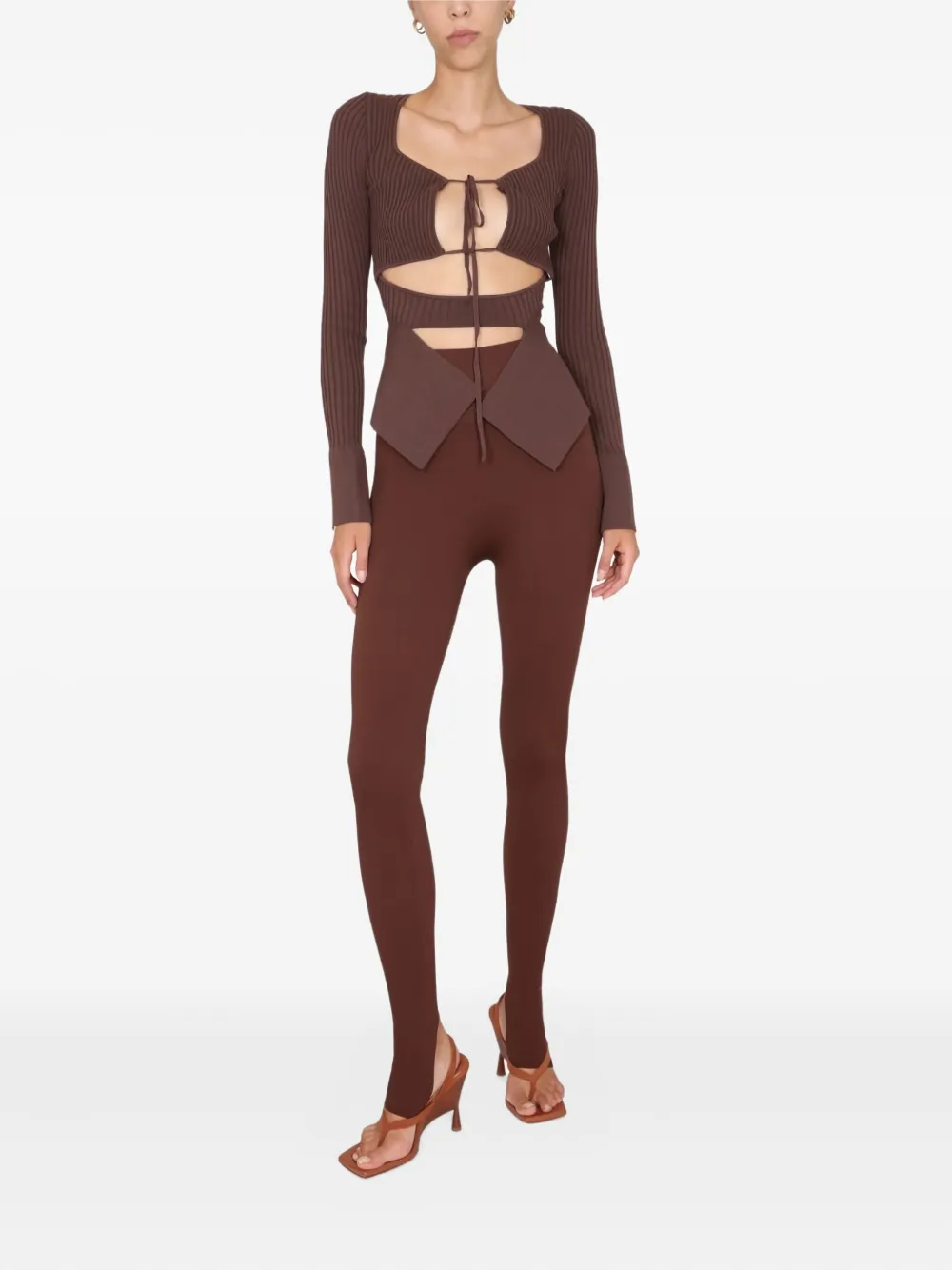 ANDREĀDAMO tie-front ribbed top Bruin