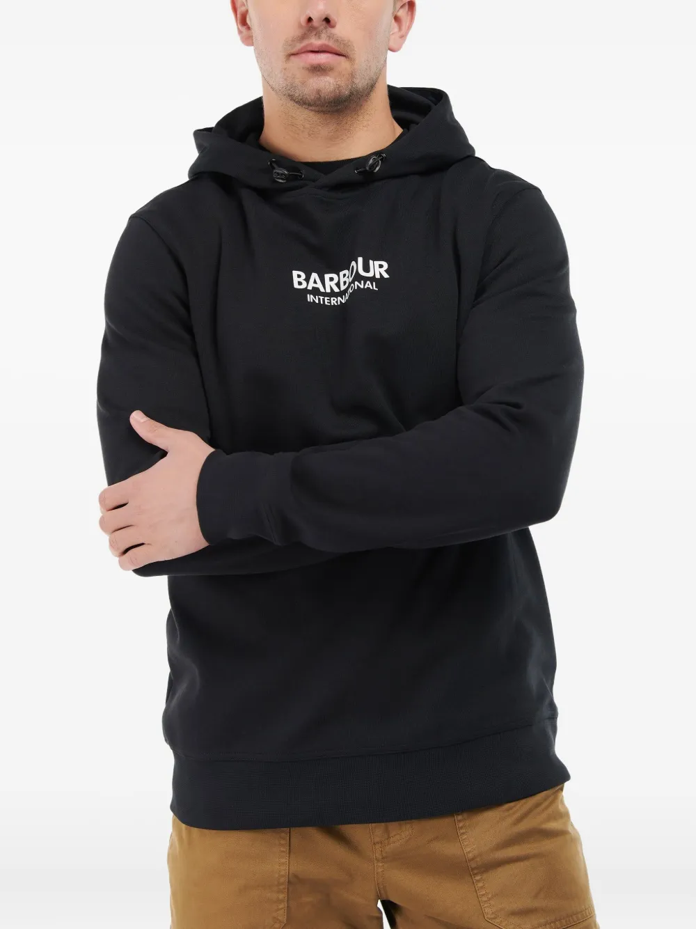 Barbour logo-embroidered hoodie Zwart