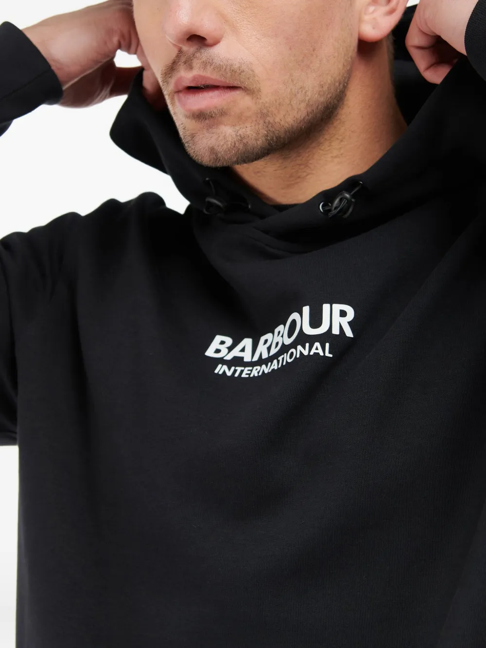 Barbour logo-embroidered hoodie Zwart