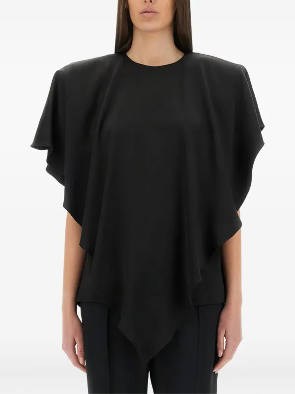 【Stella McCartney×】ドレープサテントップス/M Stella McCartney ドレープ ブラウス | ブラック | FARFETCH JP