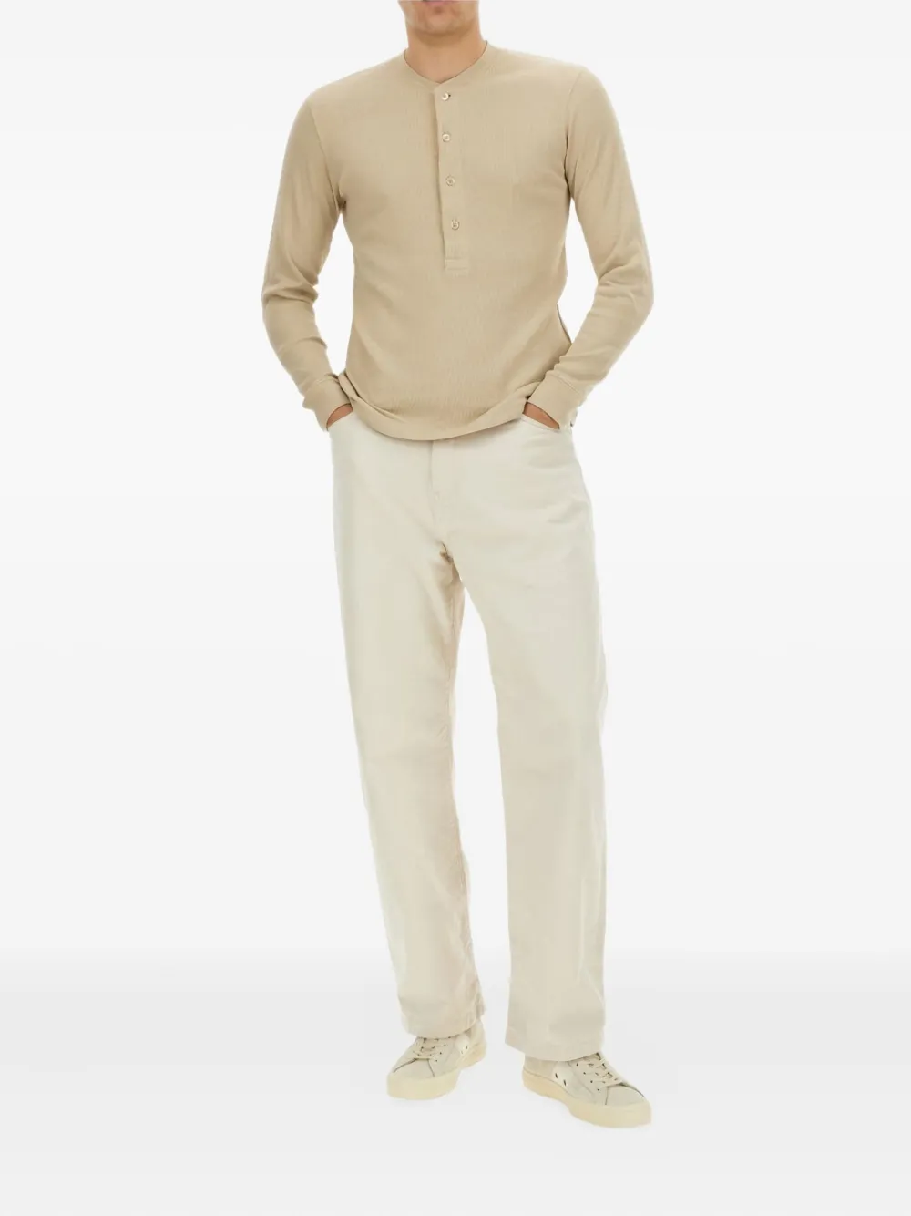 TOM FORD Geribbeld Henley T-shirt Beige