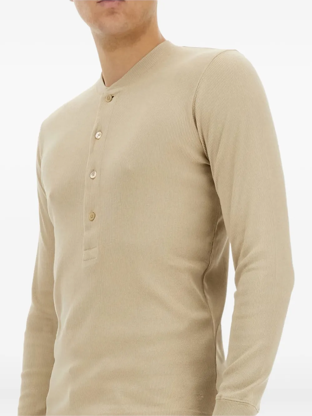TOM FORD Geribbeld Henley T-shirt Beige