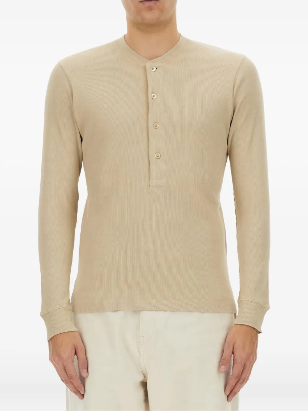 TOM FORD Geribbeld Henley T-shirt Beige