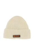 Baracuta ribbed logo beanie - White