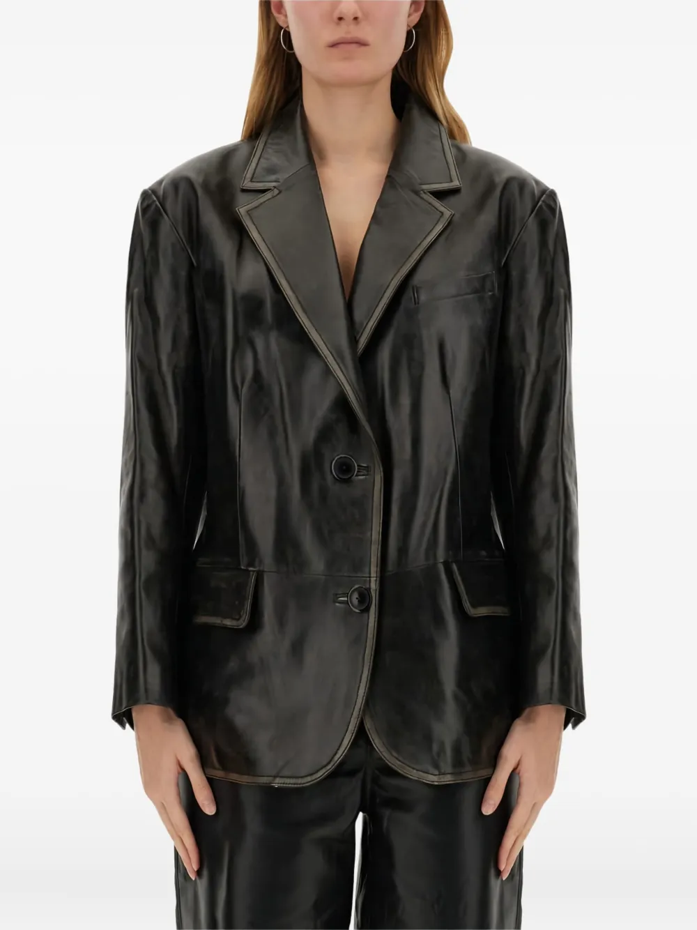 single-breasted leather blazer