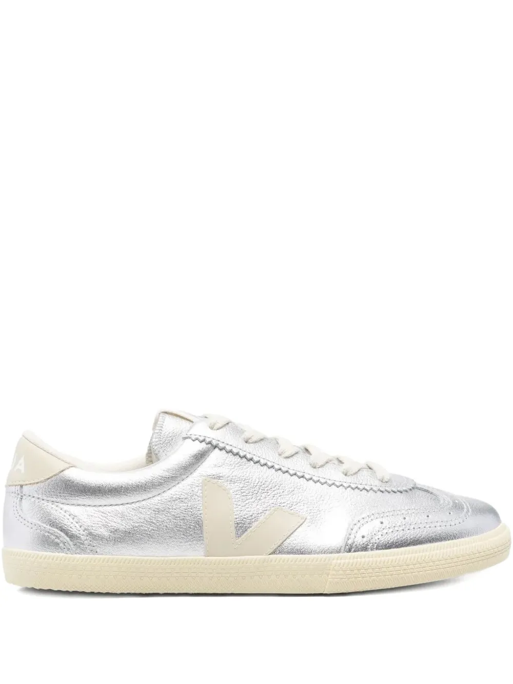 VEJA Volley metallic leather lace-up sneakers Silver