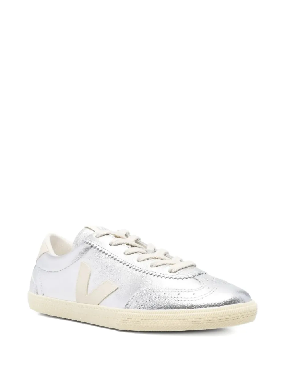 VEJA Volley metallic leather lace-up sneakers Silver