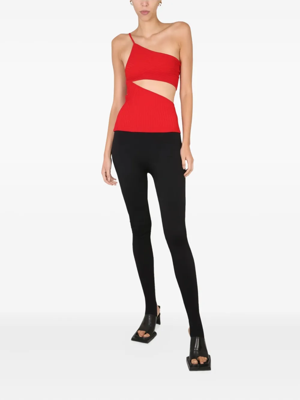 ANDREĀDAMO one-shoulder cut-out top Rood