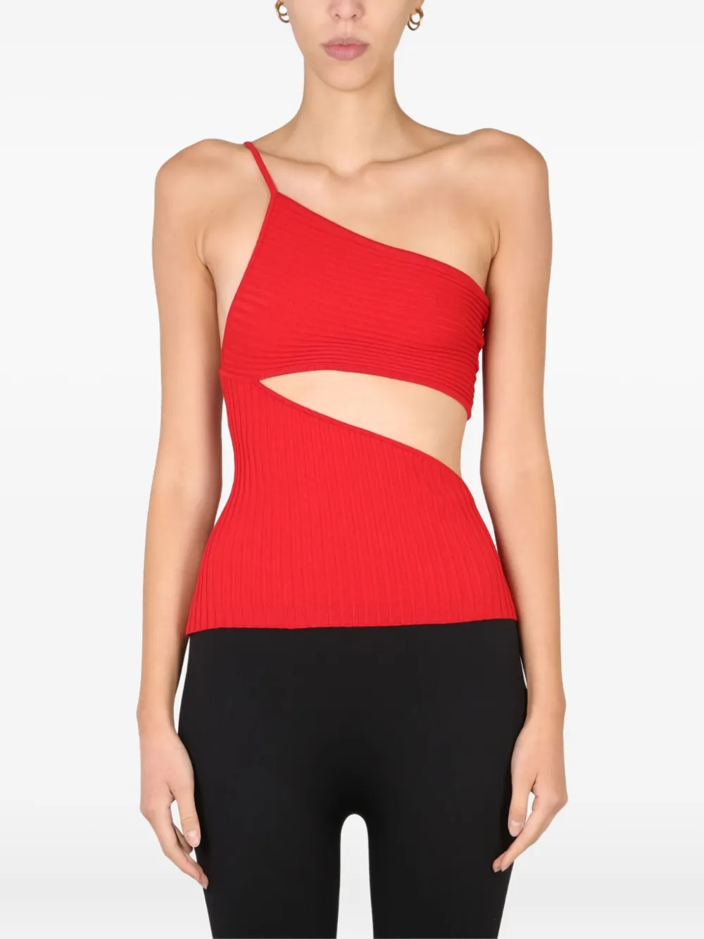 ANDREĀDAMO one-shoulder cut-out top Rood