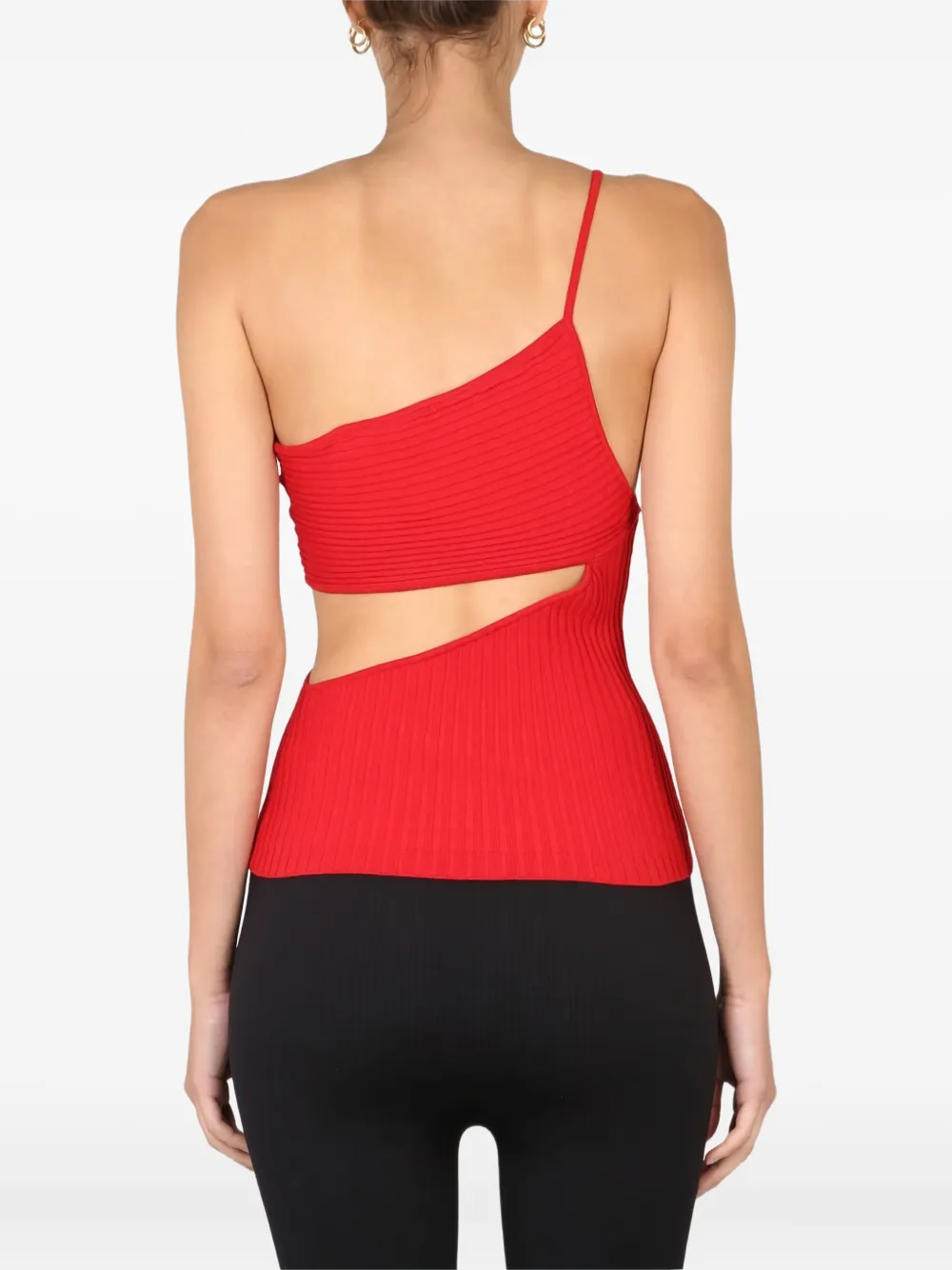 ANDREĀDAMO one-shoulder cut-out top Rood