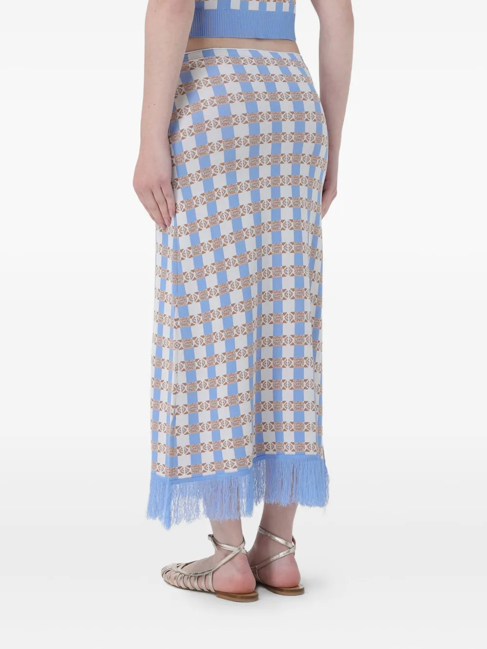 Baum Und Pferdgarten all-over pattern fringed midi skirt - Blauw