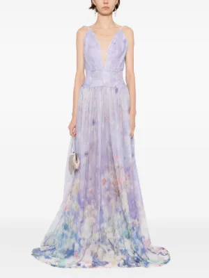 オールインワン・サロペット Saiid Kobeisy Linen Printed Dress With Striped, Floral Print Linen dress with striped print – Saiid Kobeisy Online