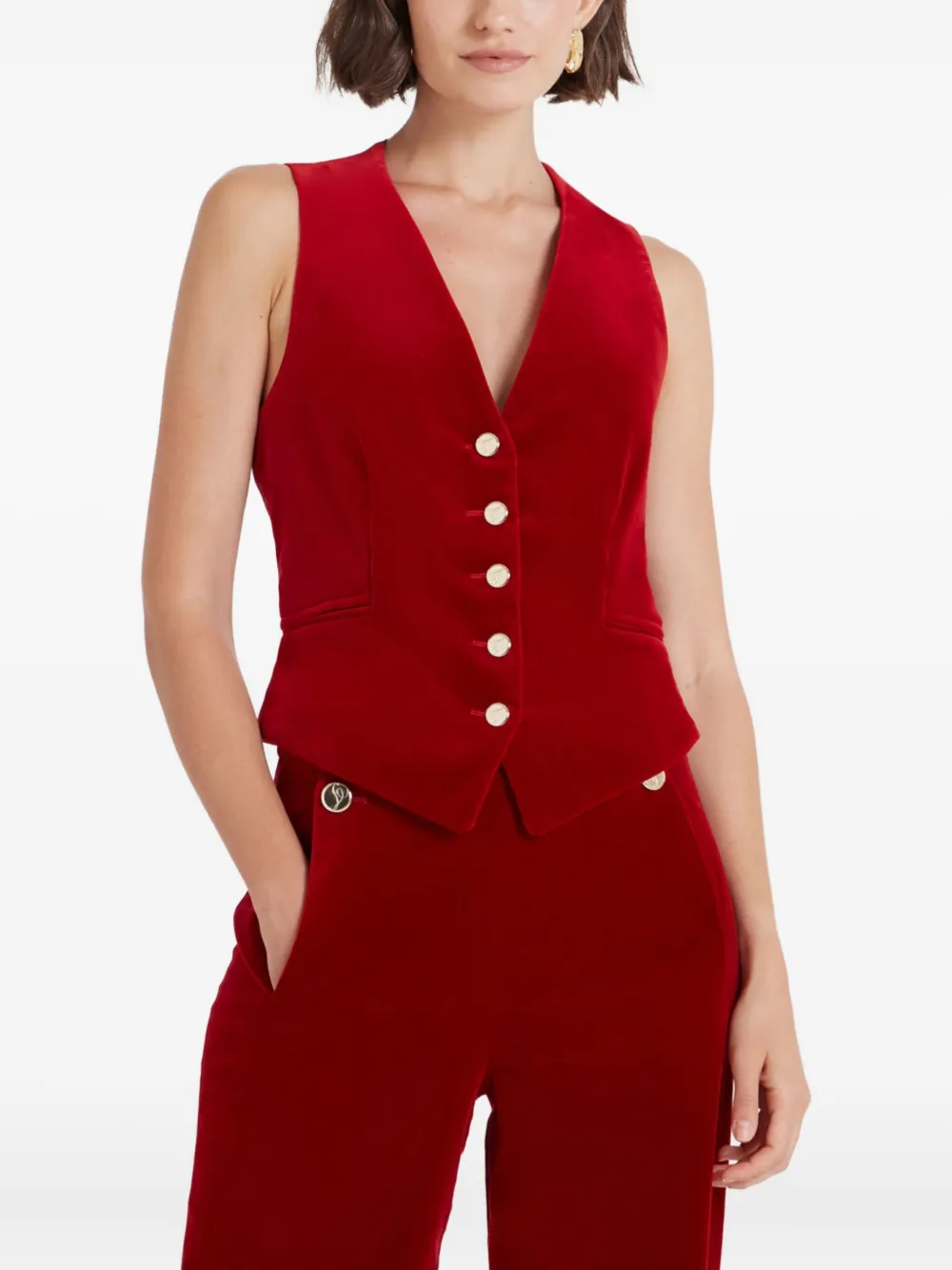 Temperley London Fluwelen gilet met knopen SCARLET