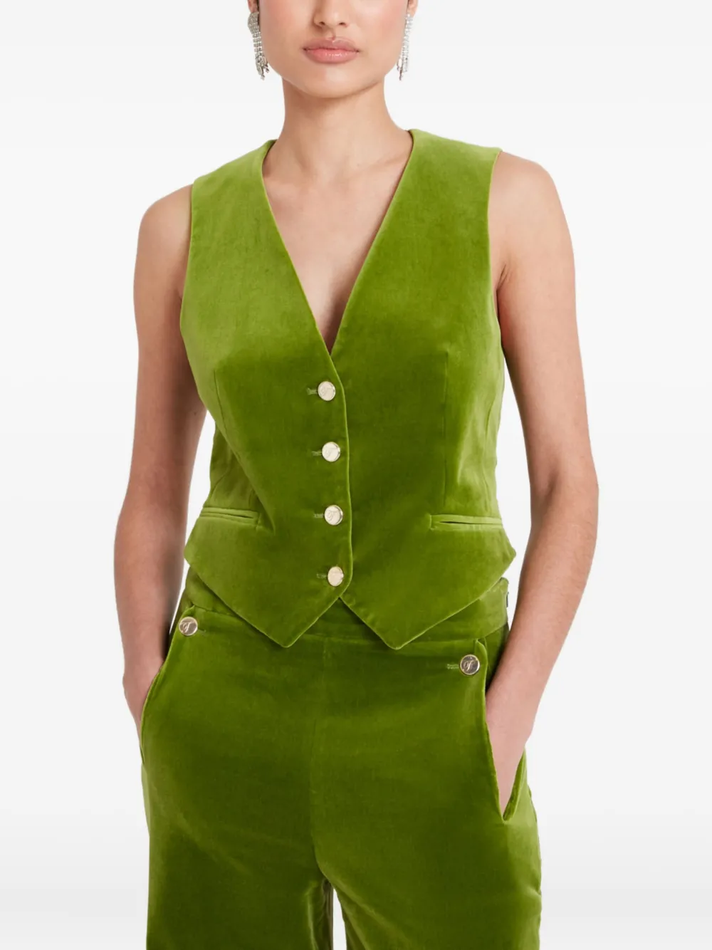 Temperley London Fluwelen gilet met knopen Groen