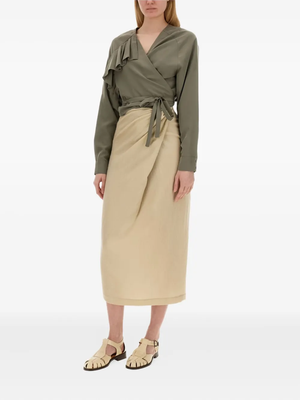 Alysi wrap-effect midi skirt Beige