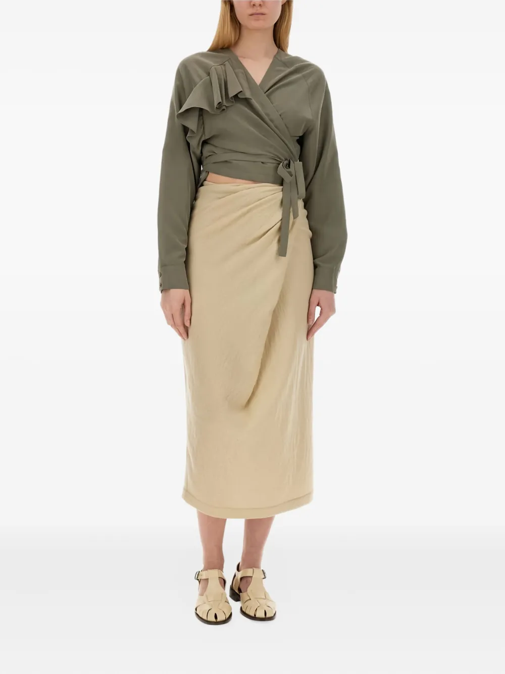 Alysi ruffle-detail wrap top Groen