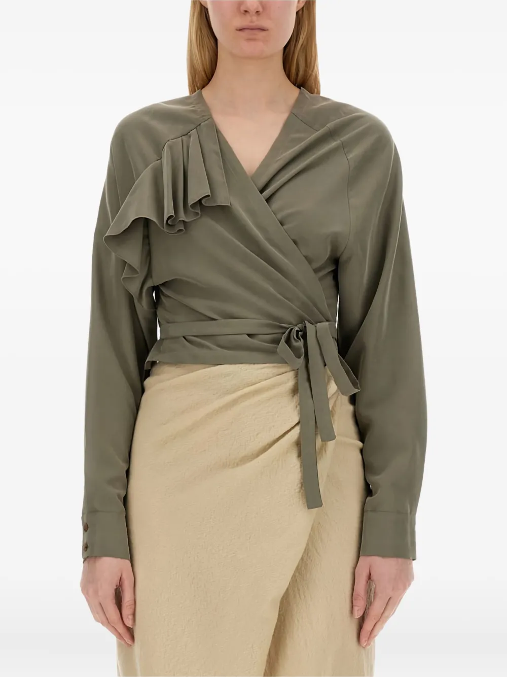 Alysi ruffle-detail wrap top Groen