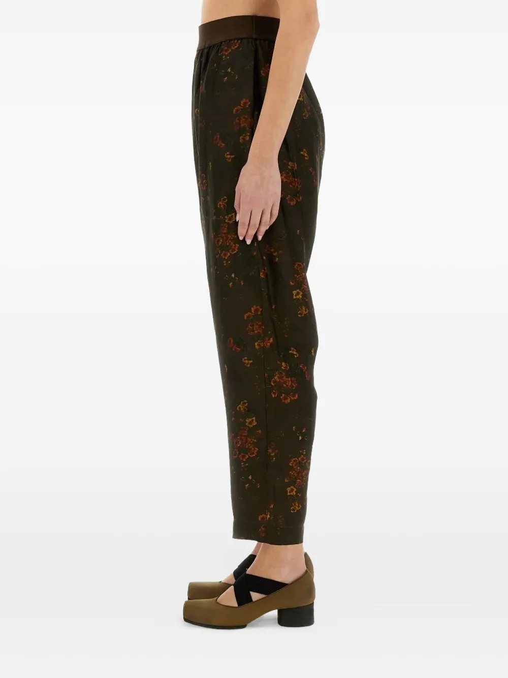 Uma Wang Broek met elastische taille en bloemenprint Groen