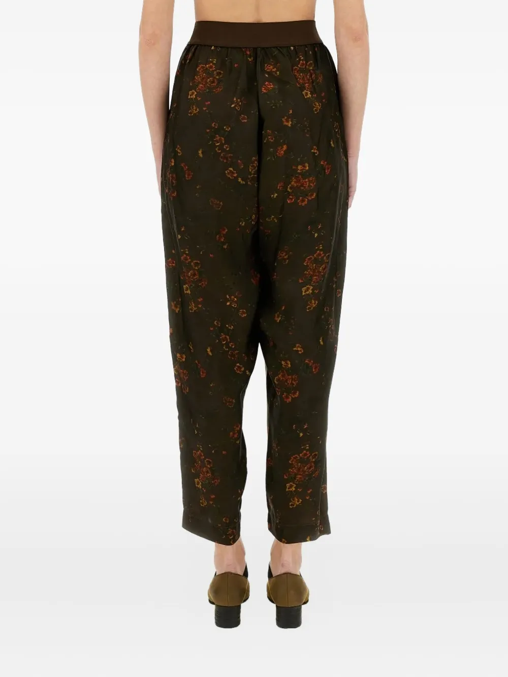 Uma Wang Broek met elastische taille en bloemenprint Groen