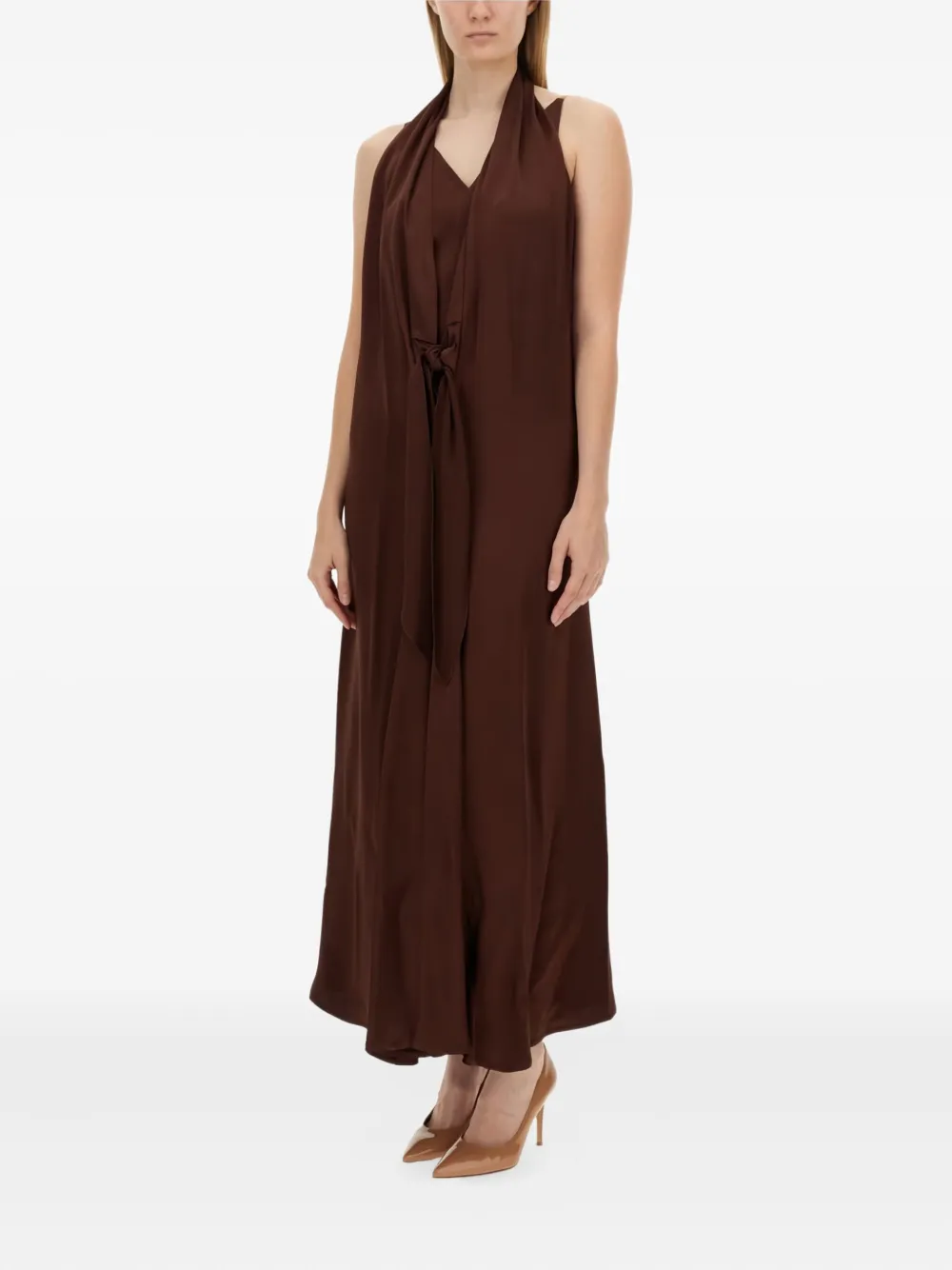 Alysi halter-neck tie-front maxi dress Bruin