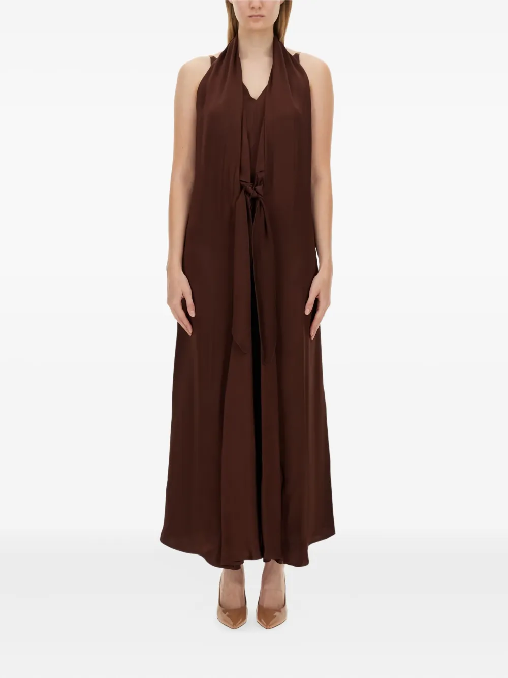 Alysi halter-neck tie-front maxi dress Bruin