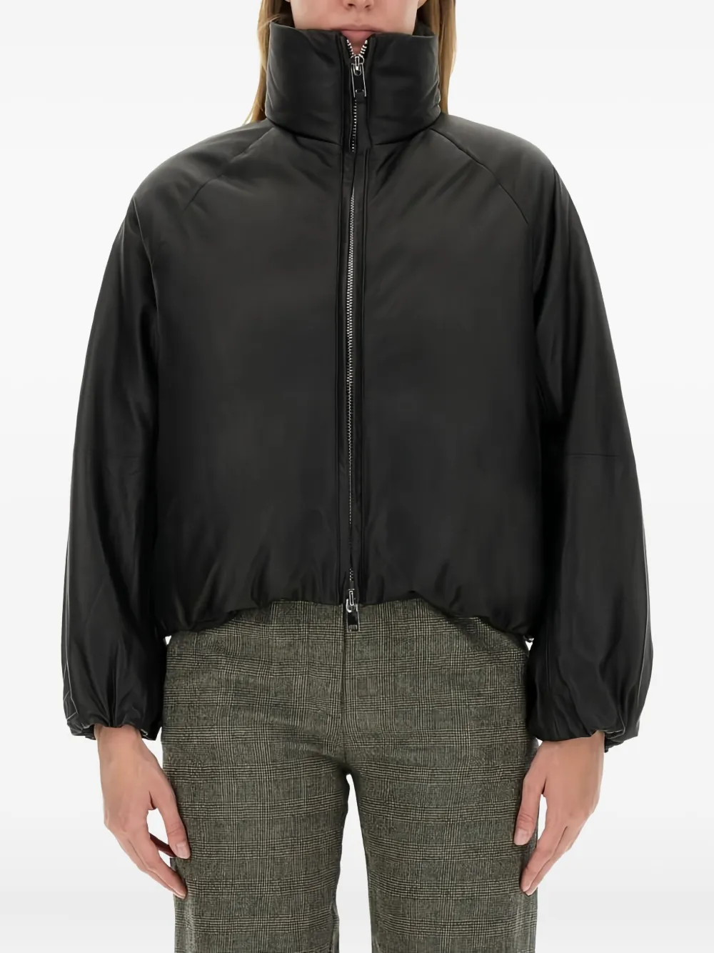 Alysi high-neck balloon-sleeve jacket Zwart
