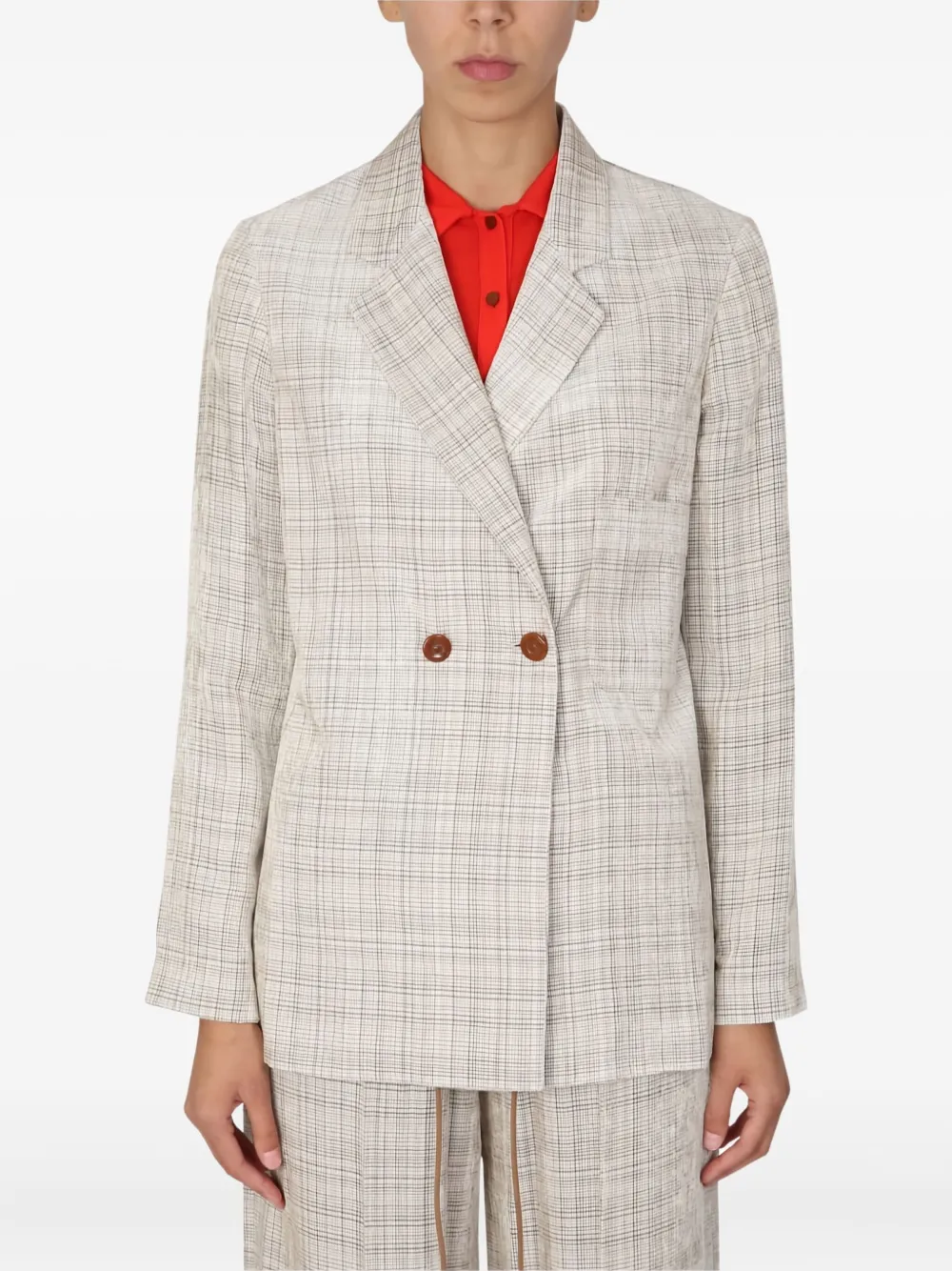 Alysi checked double-breasted jacket Beige