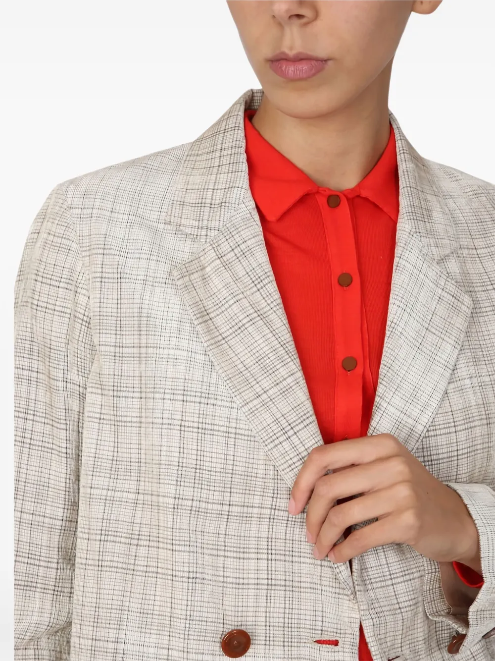Alysi checked double-breasted jacket Beige