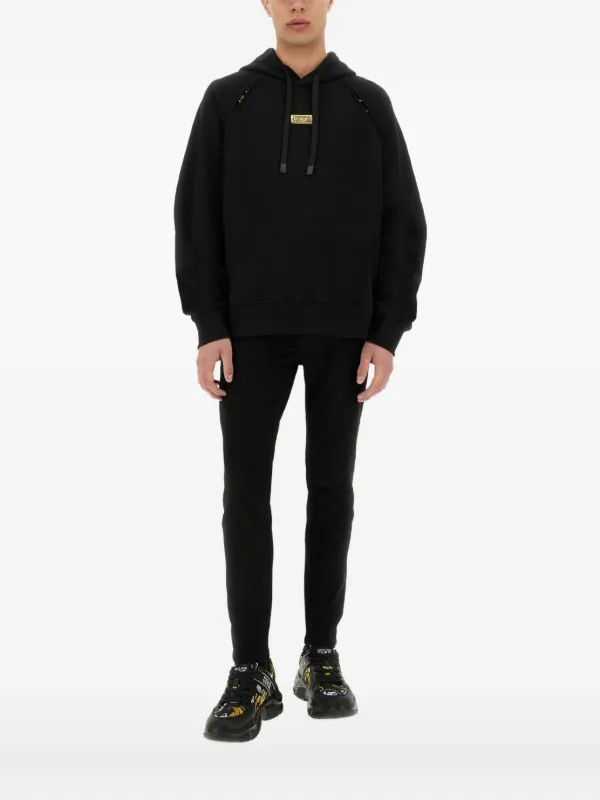 欲しいの Versace ブラック | パーカー ロゴプレート Couture Jeans トップス