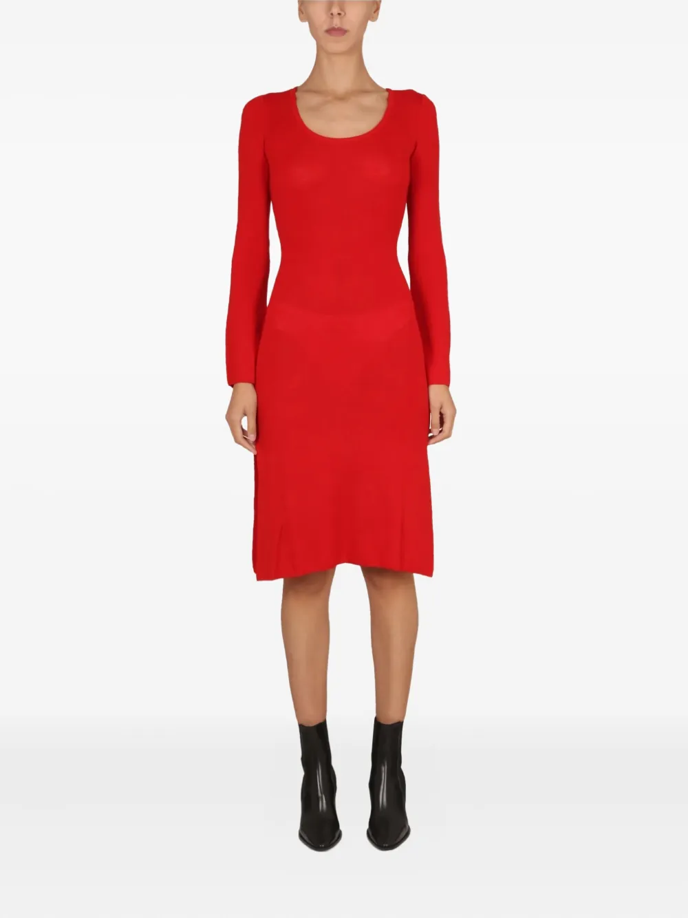 Baum Und Pferdgarten Long-sleeve Side-slit Midi Dress In Red