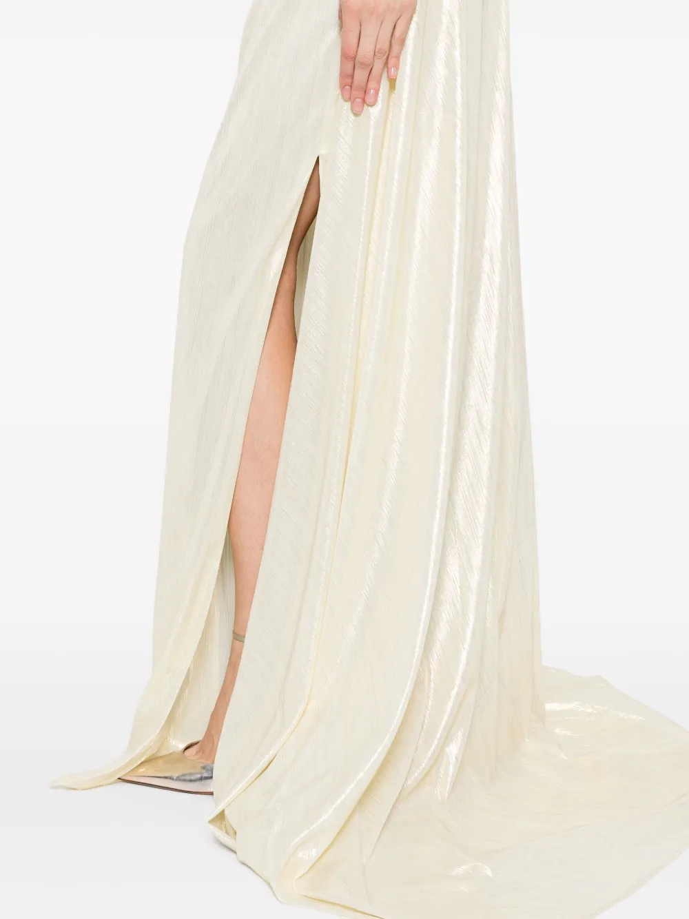 Saiid Kobeisy Lamé off-shoulder jurk Geel