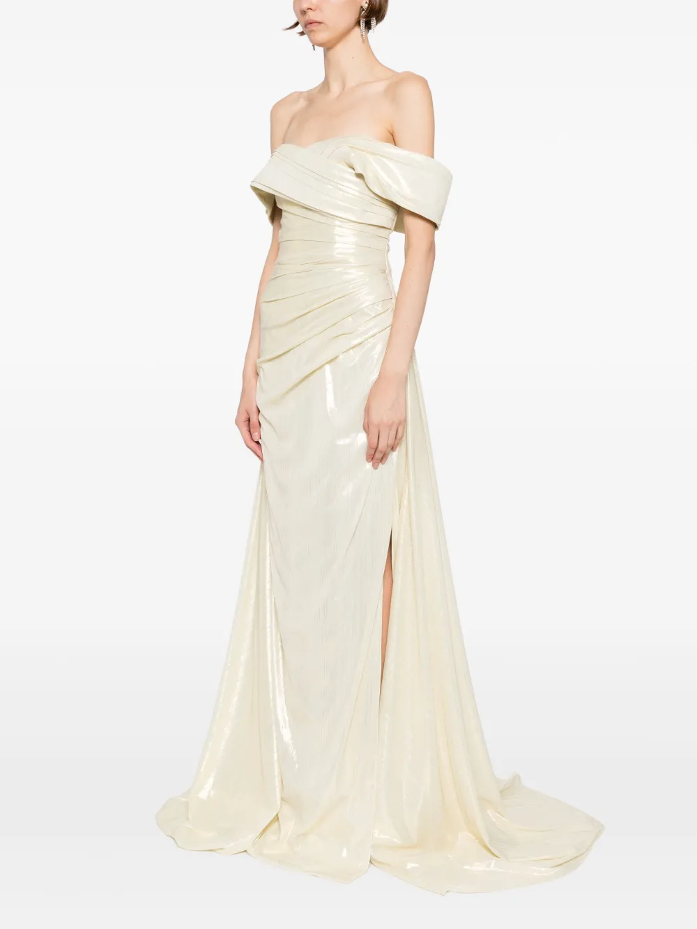 Saiid Kobeisy Lamé off-shoulder jurk Geel