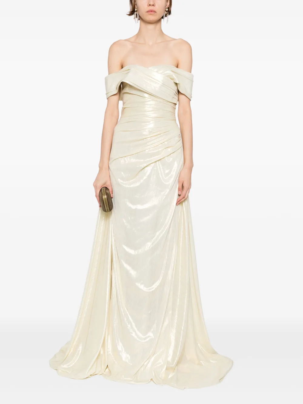 Saiid Kobeisy Lamé off-shoulder jurk - Geel