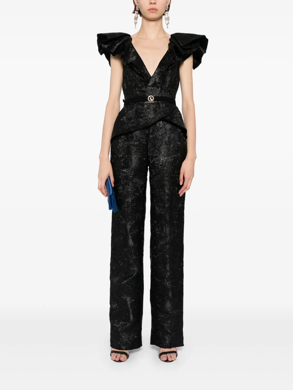 Saiid Kobeisy Jumpsuit met brokaat - Zwart