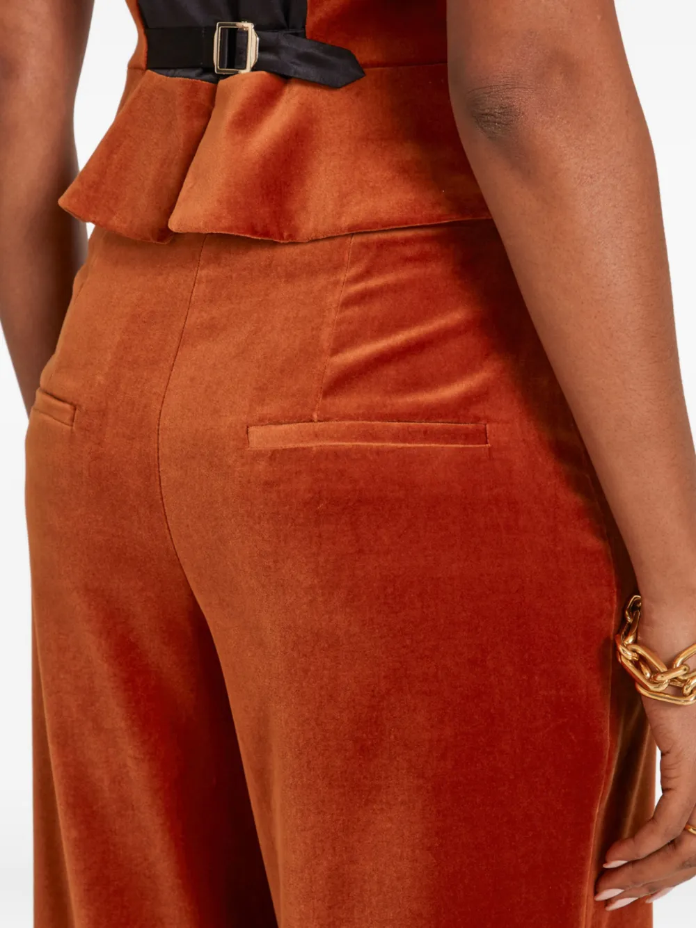 Temperley London Clove Velvet Button Flared Trousers In Orange