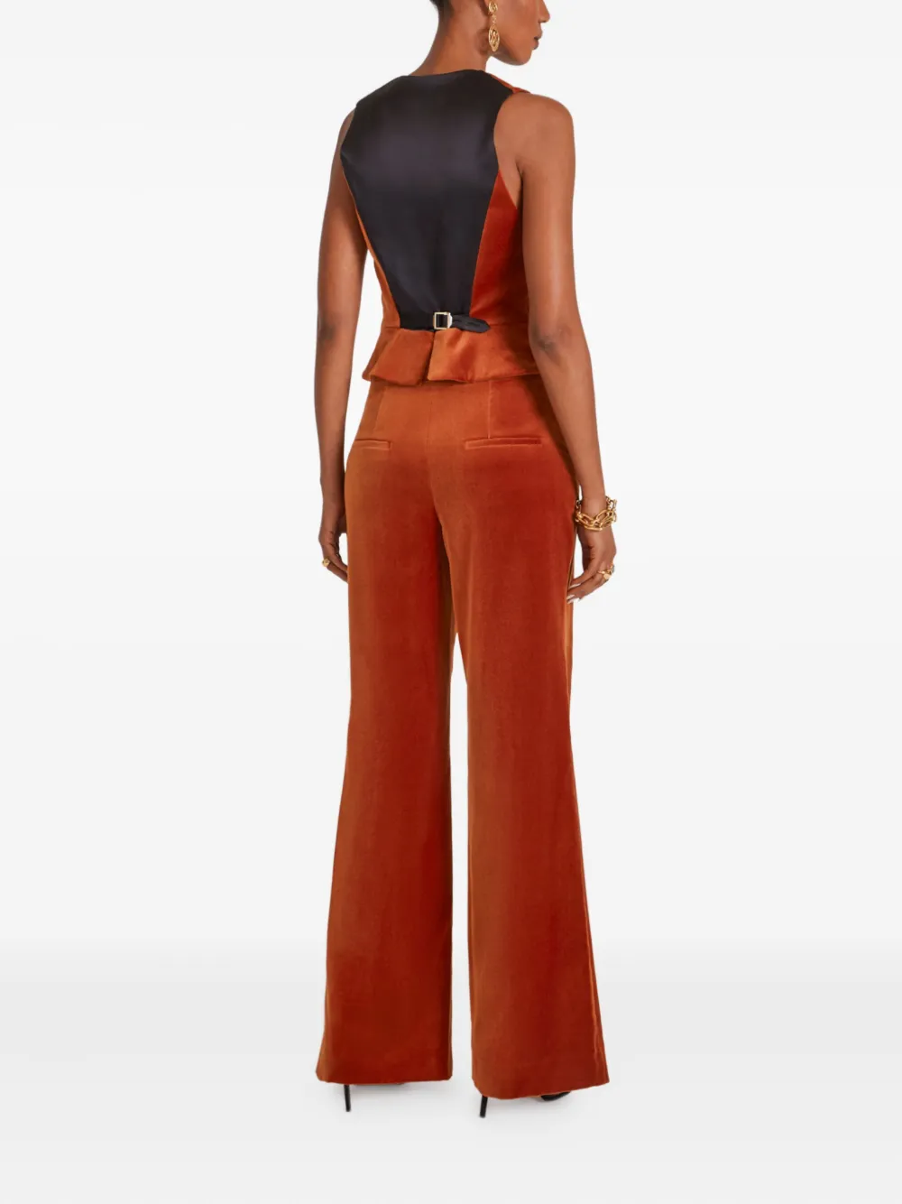 Temperley London Clove Velvet Button Flared Trousers In Orange