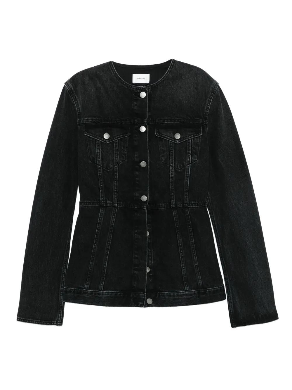 Haikure Temple gesmockt denim jack Zwart