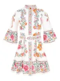 FARM Rio floral-embroidered belted mini dress - White