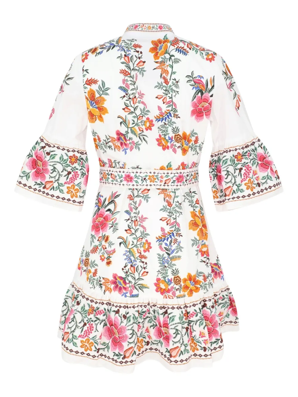 FARM Rio floral-embroidered belted mini dress - Wit