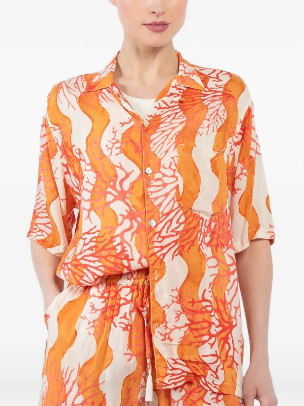 Natalie Martin coral-print short-sleeve shirt | Orange | Image 1