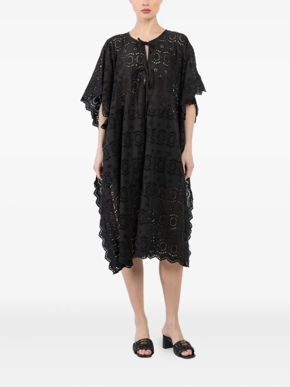 Natalie Martin tie-fastening cotton dress - ブラック Natalie Martin tie-fastening cotton dress - ブラック