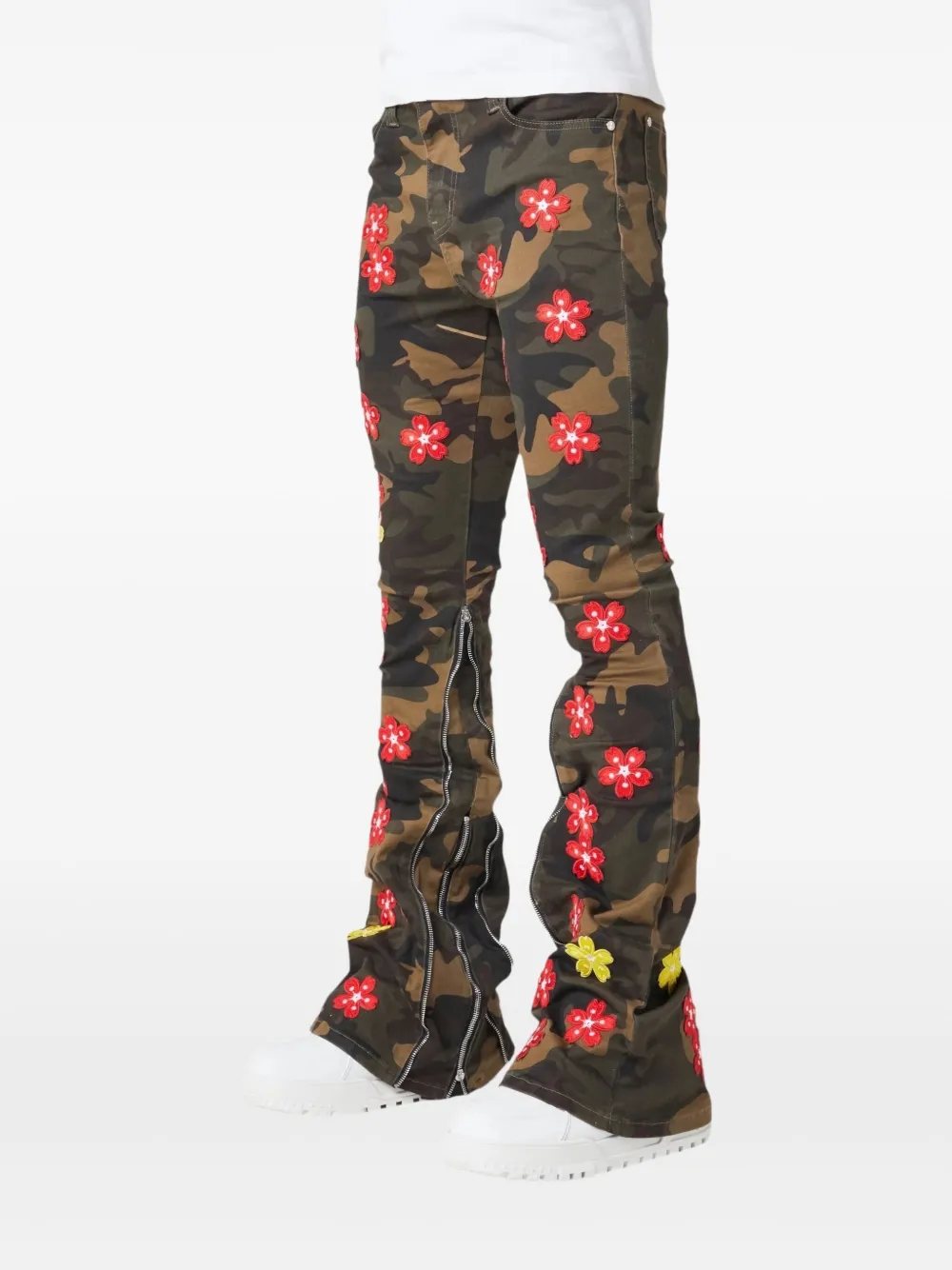 GUAPI Jeans met camouflageprint en bloemenprint - Groen