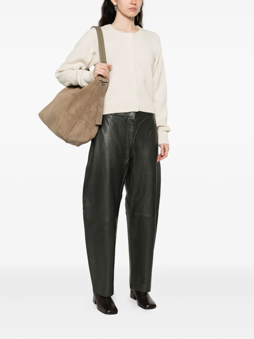 Lemaire Belted Suede Shoulder Bag In Gray