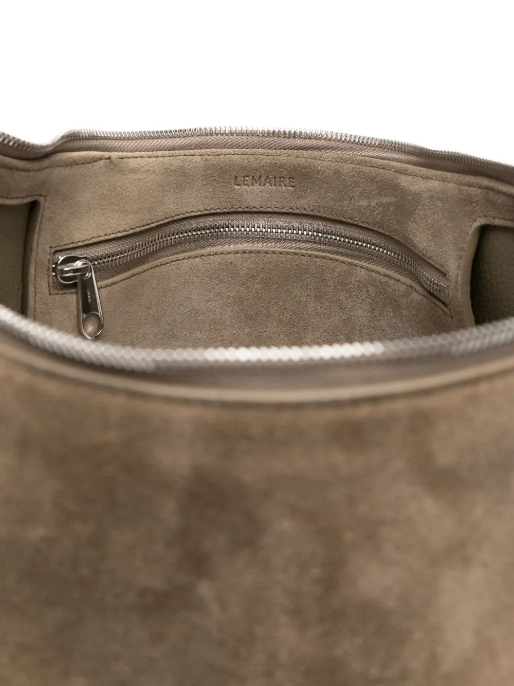 Lemaire Belted Suede Shoulder Bag In Gray