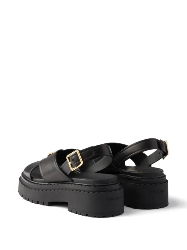 PRADA ブラック ラムレザーサンダル 23cm Prada プラットフォーム レザーサンダル | ブラック | FARFETCH JP
