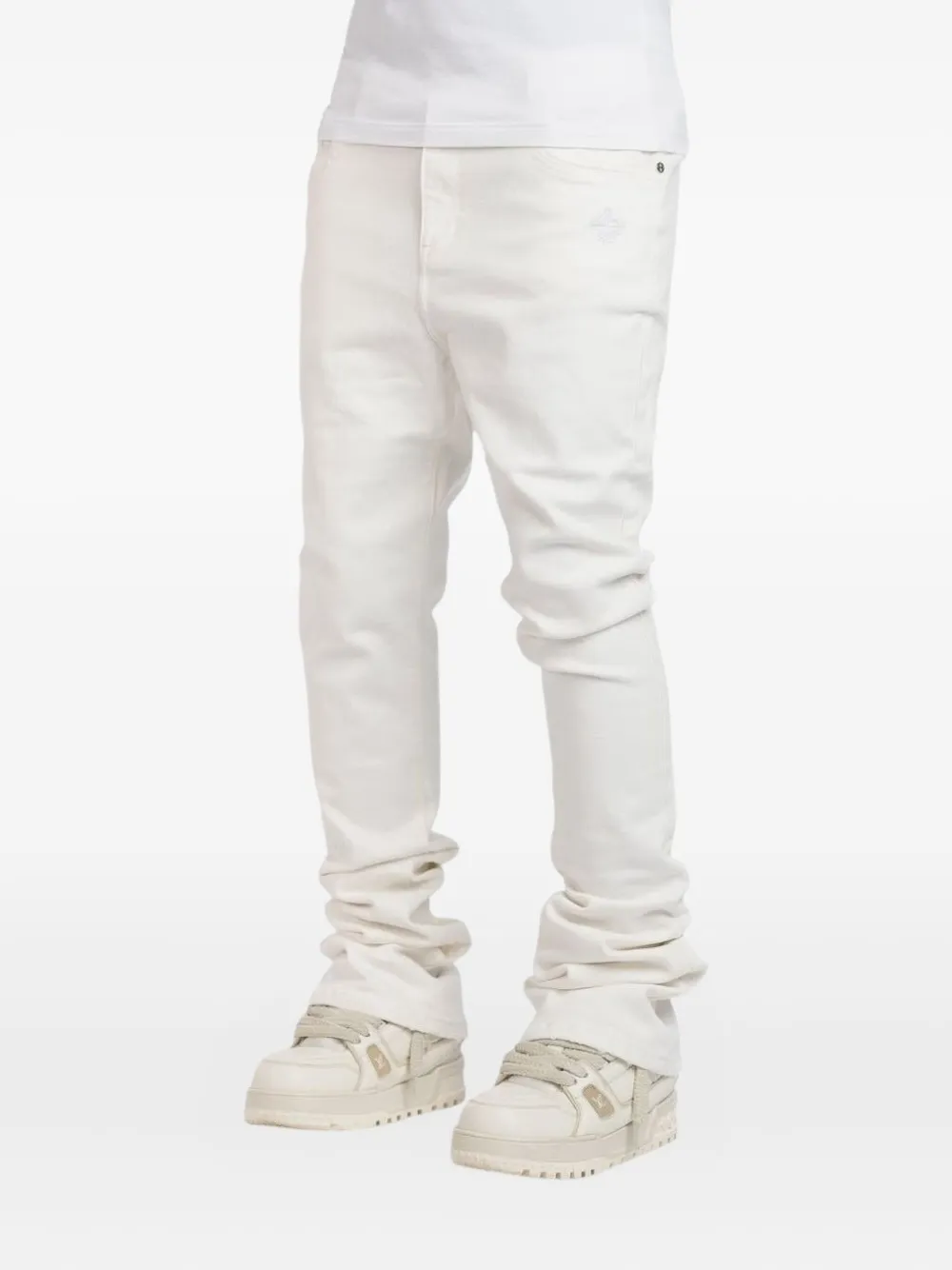 GUAPI stacked logo-embroidered jeans Wit