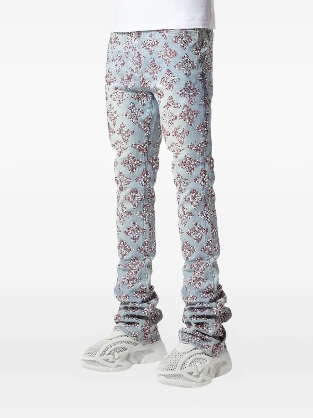 GUAPI crystal-embellished flare jeans Blauw