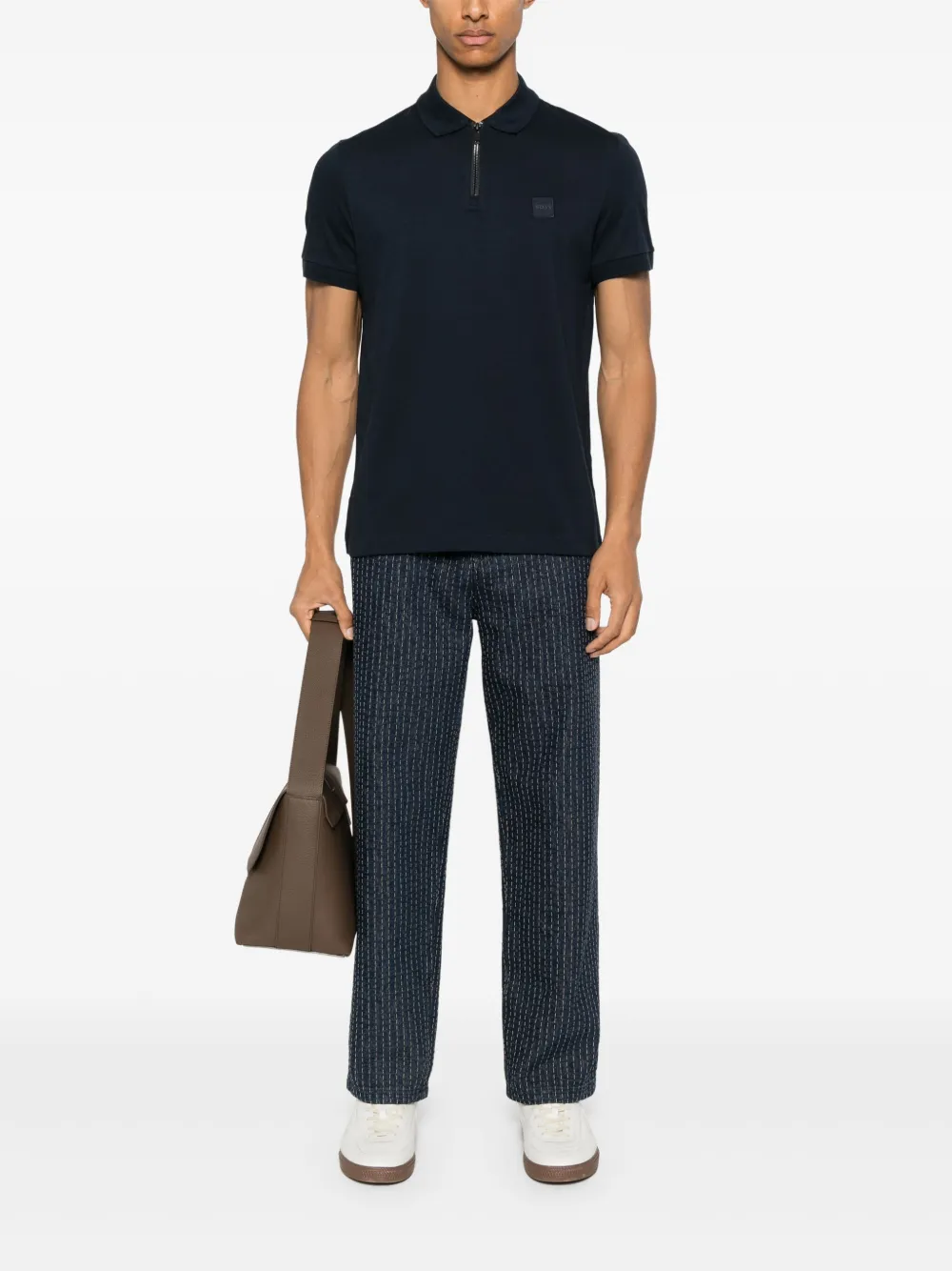 BOSS zip-up polo shirt - Blauw