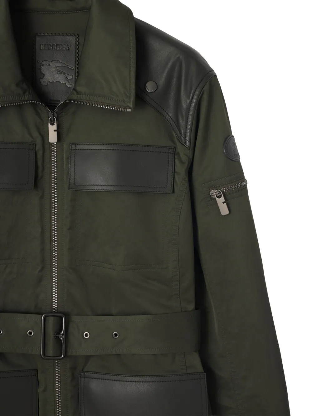 Burberry Leather Trim Nylon Blend Field Jacket In Green