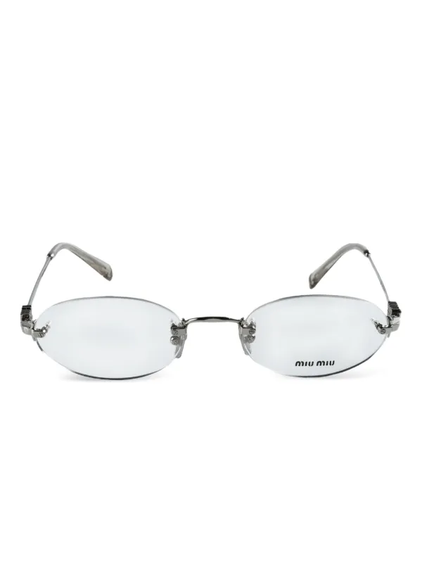 【極美品✨】 miumiu Rimless glasses Rhinestone Miu Miu Rimless Logo Metal Rectangle Sunglasses | Neiman Marcus